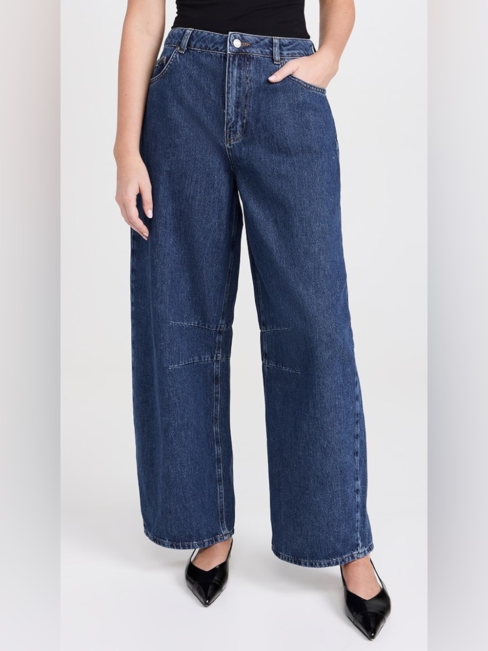 Aligne Markus Mid-Rise Horseshoe Jeans Barrel Wide Leg Mid Blue Denim size 30